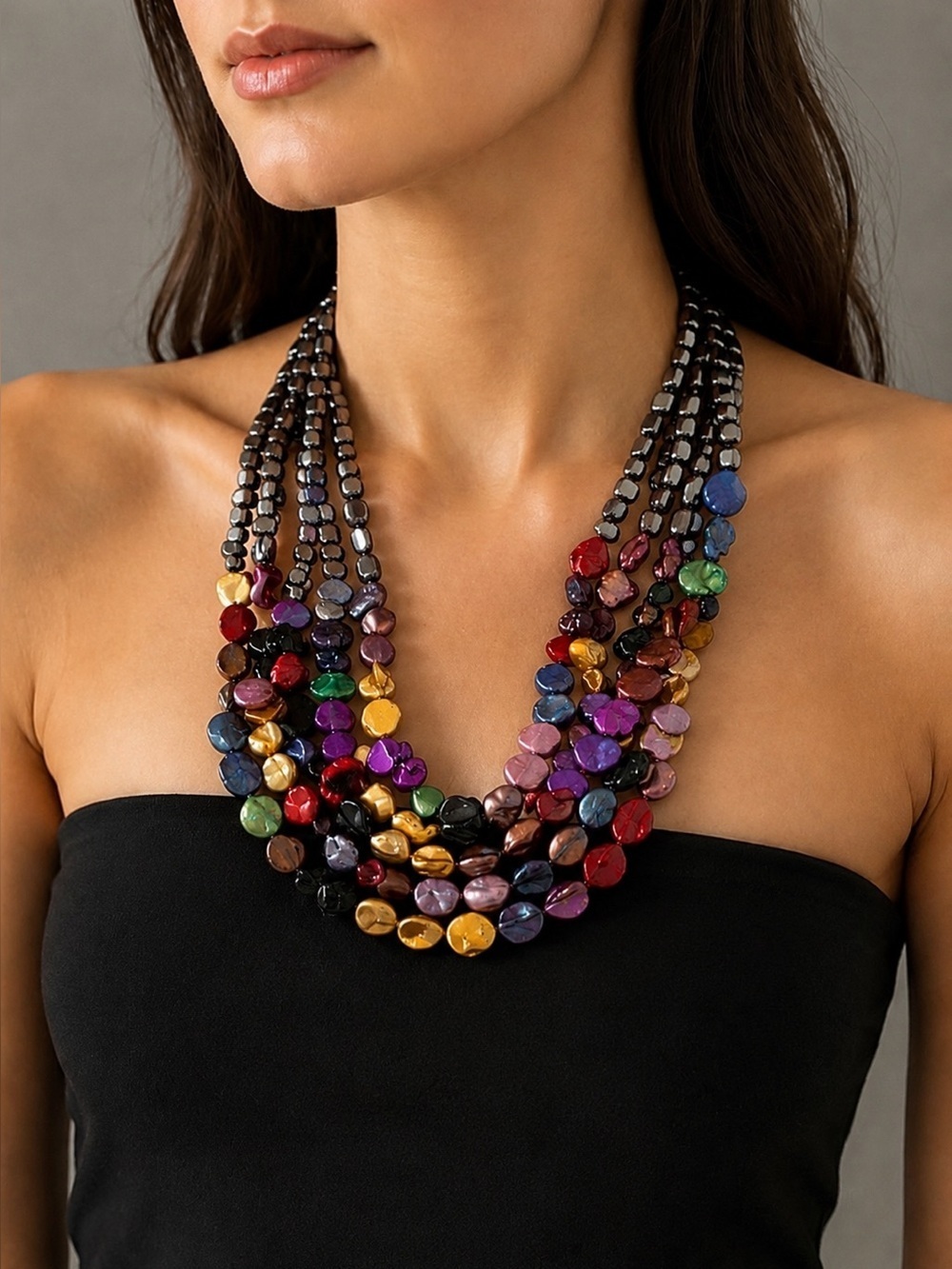Barse Multi Color Mother Of Pearl Statement Necklace SS Chain and Claspš„ - Picture 2 of 4